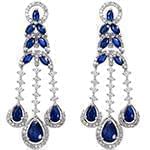 گوشواره جواهر یاقوت کبود و الماس تراش برلیان با طلای سفید مدل: edf1498 