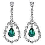 گوشواره جواهر زمرد و الماس تراش برلیان با طلای سفید مدل: edf1499 