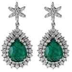 گوشواره جواهر زمرد و الماس تراش برلیان با طلای سفید مدل: edf1505 