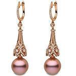 گوشواره جواهر مروارید و الماس تراش برلیان با طلای رزگلد مدل: edf1506 