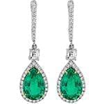 گوشواره جواهر زمرد و الماس تراش برلیان و پرنس با طلای سفید مدل: edf1507 