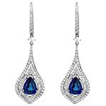 گوشواره جواهر یاقوت کبود و الماس تراش برلیان با طلای سفید مدل: edf1508 