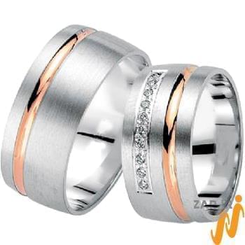 مدل حلقه ازدواج ست طلای دو رنگ با نگین الماس تراش برلیان