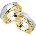 حلقه ازدواج ست طلای سفید و زرد با نگین الماس تراش برلیان مدل: srd1593 