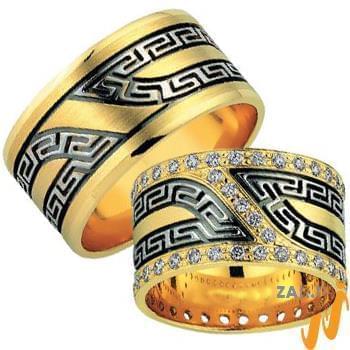 مدل حلقه ازدواج ست طلای زرد با نگین الماس تراش برلیان طرح ورساچی