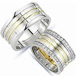 حلقه ازدواج ست طلای سفید و زرد با نگین الماس تراش برلیان مدل: srd1596 