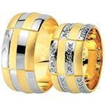 حلقه ازدواج ست طلای سفید و زرد با نگین الماس تراش برلیان مدل: srd1597 