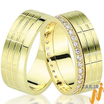 مدل حلقه ازدواج ست طلای زرد با نگین الماس تراش برلیان
