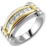 انگشتر طلا سفید و زرد با نگین الماس تراش پرنس مدل rgm1566 