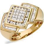 انگشتر طلا زرد 18 عیار با نگین الماس تراش برلیان، پرنس و باگت مدل rgm1571 