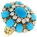 انگشتر زنانه طلای زرد با نگین فیروزه و الماس تراش برلیان :مدل rgf1632 