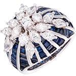 انگشتر زنانه طلای سفید با نگین یاقوت کبود و الماس تراش برلیان و مارکیز :مدل rgf1635 