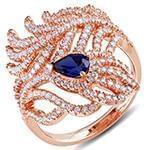 انگشتر زنانه طلای رزگلد با نگین یاقوت کبود و الماس تراش برلیان :مدل rgf1639 