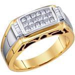 انگشتر طلا سفید و زرد با نگین الماس تراش پرنس و باگت مدل rgm1574 