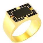 انگشتر طلا زرد 18 عیار با نگین الماس تراش برلیان مشکی و انیکس مدل rgm1579 