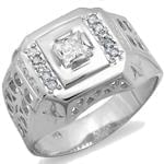 انگشتر طلا سفید با نگین الماس تراش برلیان و پرنس مدل rgm1581 