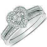 حلقه ازدواج و پشت حلقه ازدواج با نگین الماس تراش برلیان طرح قلب مدل: RDF1132