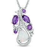 آویز طلای سفید با نگین الماس تراش برلیان، آمتیس و اپال: مدل npdf13178