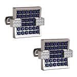 دکمه سردست طلای سفید با نگین الماس تراش برلیان و یاقوت کبود مدل: cdm1250