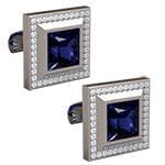 دکمه سردست طلای سفید با نگین الماس تراش برلیان و یاقوت کبود مدل: cdm1253