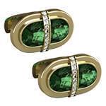 دکمه سردست طلای زرد با نگین الماس تراش برلیان و زمرد مدل: cdm1258