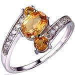 انگشتر طلای سفید زنانه با نگین سیترین و الماس تراش برلیان:مدل rgf1642