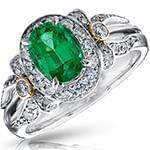 انگشتر طلای سفید زنانه با نگین زمرد و الماس تراش برلیان:مدل rgf1645