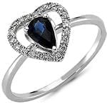 انگشتر قلب طلای سفید با نگین یاقوت کبود و الماس تراش برلیان:مدل rgf1647