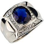 انگشتر طلای سفید با نگین الماس تراش برلیان و یاقوت کبود مدل rgm1590