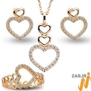 نیم ست طلا و جواهر با نگین الماس تراش برلیان طرح قلب: مدل hdset2079