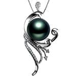 پلاک طلای سفید با نگین الماس تراش برلیان و مروارید مشکی: مدل npdf13200