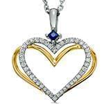 پلاک طلای قلب با نگین الماس تراش برلیان و یاقوت کبود: مدل npdf13204