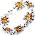 دستبند زنانه طلا با نگین الماس تراش برلیان و سیترین طرح گل مدل: bdf1263