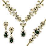 مدل سرویس طلای زنانه با نگین زمرد و الماس تراش برلیان: مدل bset2261