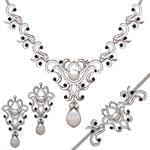 مدل سرویس طلا سفید با نگین مروارید یاقوت کبود و الماس تراش برلیان: مدل bset2263