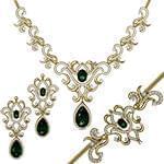 مدل سرویس طلای زرد با نگین زمرد و الماس تراش برلیان: مدل bset2264