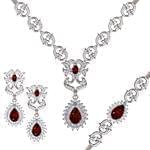 مدل سرویس طلای سفید زنانه با نگین یاقوت قرمز و الماس تراش برلیان: مدل bset2265