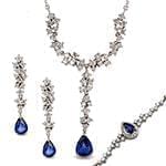 سرویس طلای سفید عروس با نگین الماس تراش برلیان و یاقوت کبود مدل: bset2220