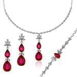 سرویس طلای سفید عروس با نگین الماس تراش برلیان و یاقوت قرمز مدل: bset22021