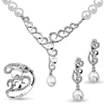 سرویس طلا عروس مروارید و جواهر برلیان با طلای سفید مدل: bset2222