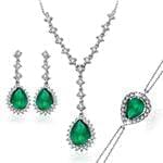 سرویس طلا عروس جواهر برلیان و زمرد طلای سفید مدل: bset2223