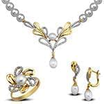 سرویس طلا عروس زرد و سفید نگین برلیان و مروارید مدل:bset2228