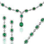 سرویس طلا عروس با نگین الماس برلیان و زمرد طلا سفید مدل: bset2229