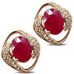 گوشواره زنانه طلا و جواهر یاقوت قرمز و الماس تراش برلیان مدل: edf1527