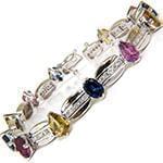 دستبند طلای زنانه با نگین الماس تراش برلیان و سنگهای رنگی جواهر مدل: bdf1271