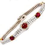 دستبند طلای زنانه با نگین الماس تراش برلیان و یاقوت قرمز مدل: bdf1277