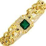 دستبند آنتیک طلای زنانه با نگین الماس تراش برلیان و زمرد مدل: bdf1279