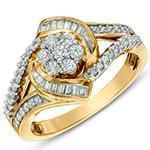 حلقه نامزدی فلاور طلای زرد با نگین الماس تراش برلیان و باگت مدل: eng2276