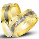 حلقه ازدواج ست طلای زرد و سفید با نگین الماس تراش برلیان مدل: srd1614