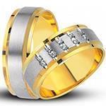 حلقه ازدواج ست طلای زرد و سفید با نگین الماس تراش برلیان مدل: srd1617